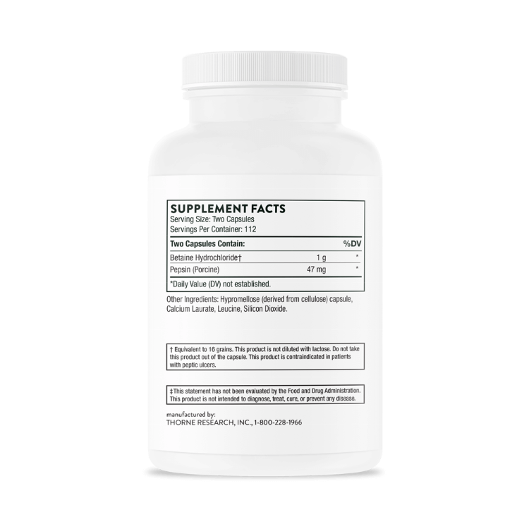 Betaine HCL & Pepsin Supplement Facts