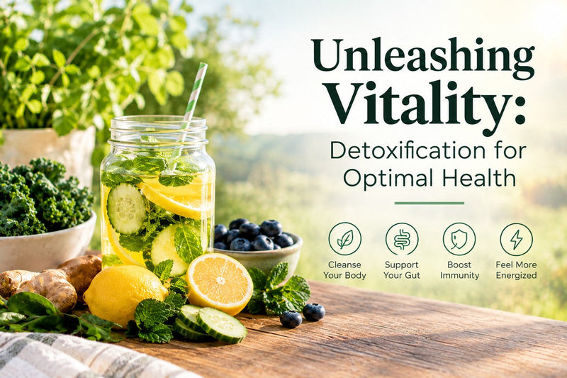 Infused water with cucumber, lemon, and mint next to fresh blueberries and ginger, Unleashing Vitality: Detoxification for Optimal Health