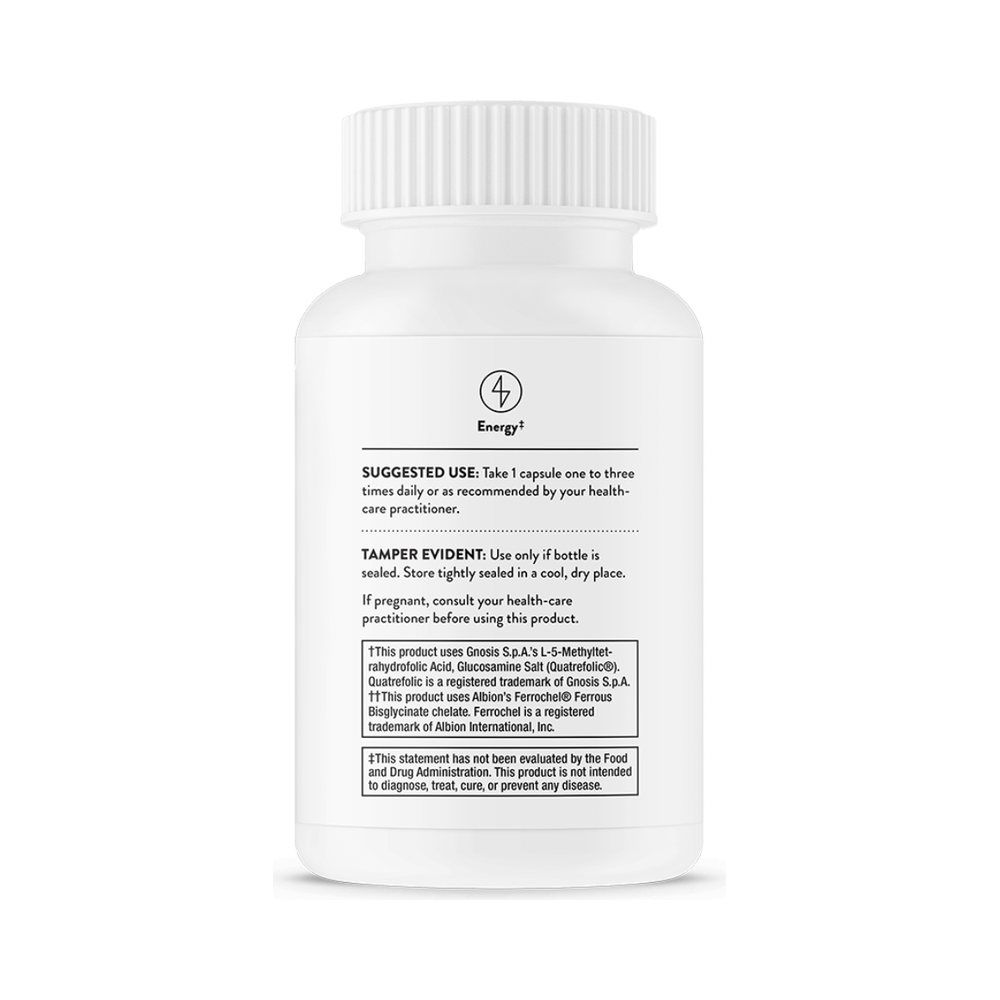 Thorne Advanced Iron Complex back label with suggested use and warnings