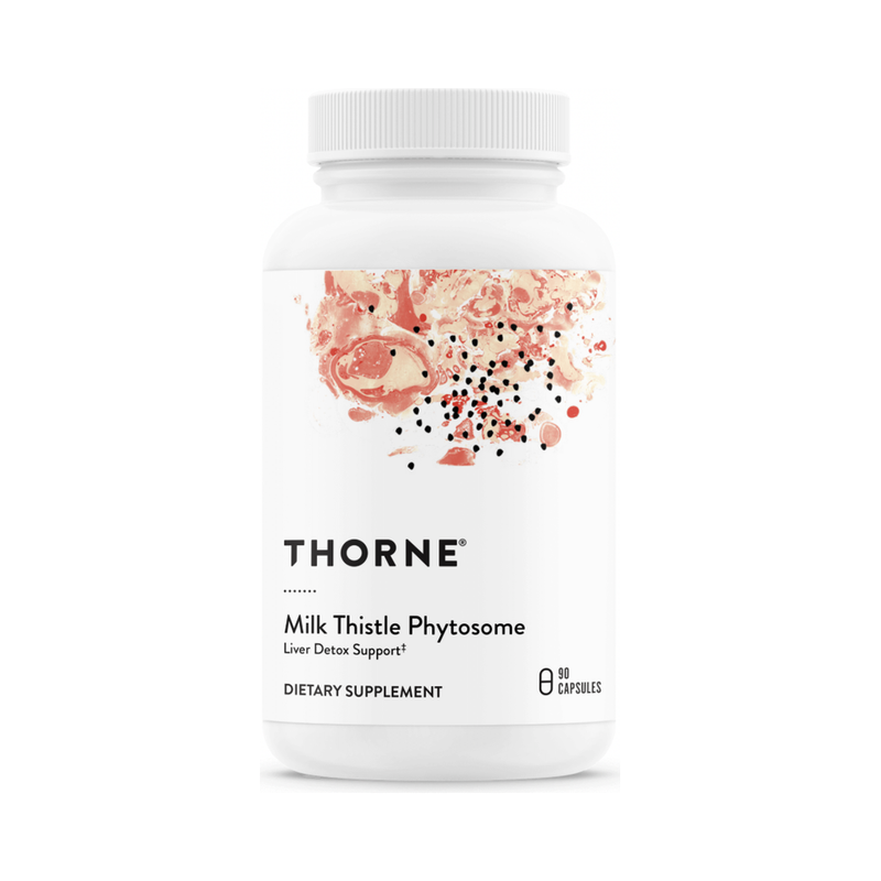 Thorne Milk Thistle Phytosome 90 capsules bottle, front label (formerly Siliphos)