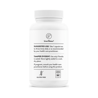 Thorne Milk Thistle Phytosome back label with suggested use, warnings, gluten free and NSF Contents Certified marks