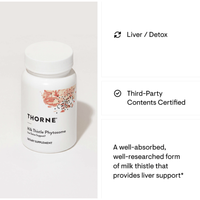 Thorne Milk Thistle Phytosome bottle, third-party contents certified liver and detox support
